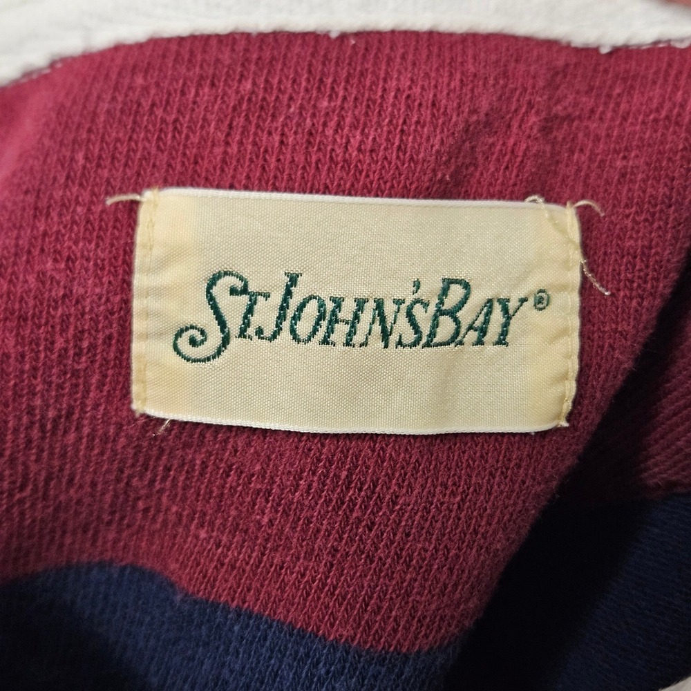 VTG St. John's Bay Rugby Shirt Mens L Red Blue Striped Long Sleeve Cotton Preppy - Picture 2 of 8